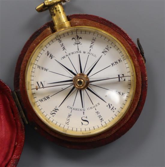 A 19th century Watkins & Hill cased gilt compass, c.1830